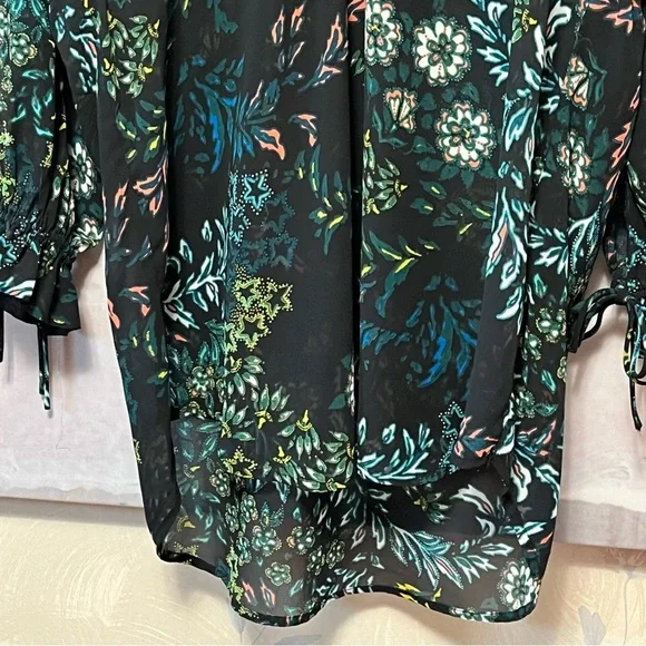 H&M Conscious Beach Cover Up Women Size 12 Floral Drawstring Long Ruffle Sleeve - Picture 3 of 16